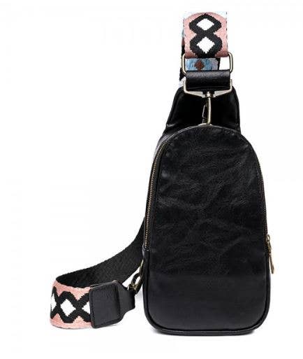 Black Crossbody Sling Bag with Guitar Strap