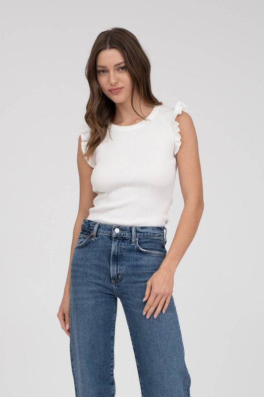 Ribbed Ruffle Sleeveless Top
