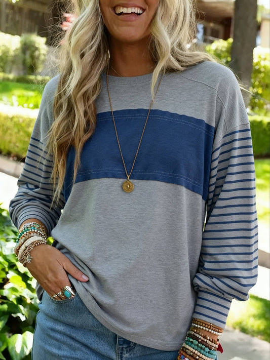 Relaxed Fit Blouse - Blue & Gray