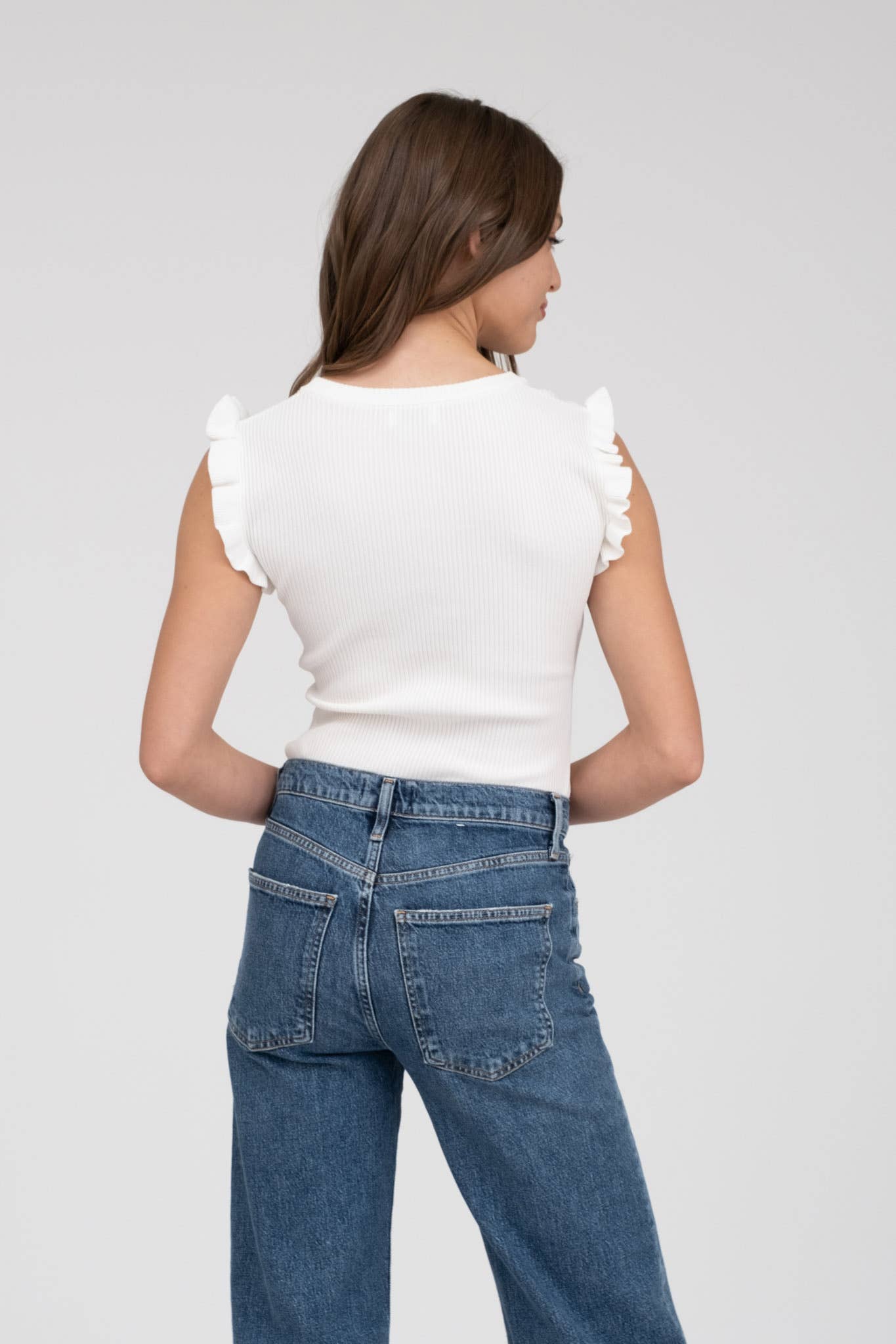 Ribbed Ruffle Sleeveless Top