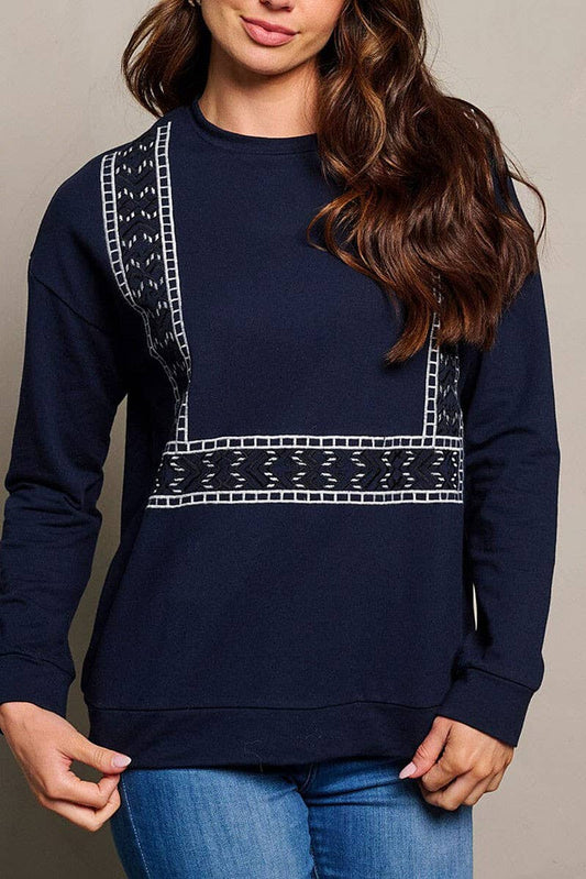 Navy Pointelle Sweatshirt