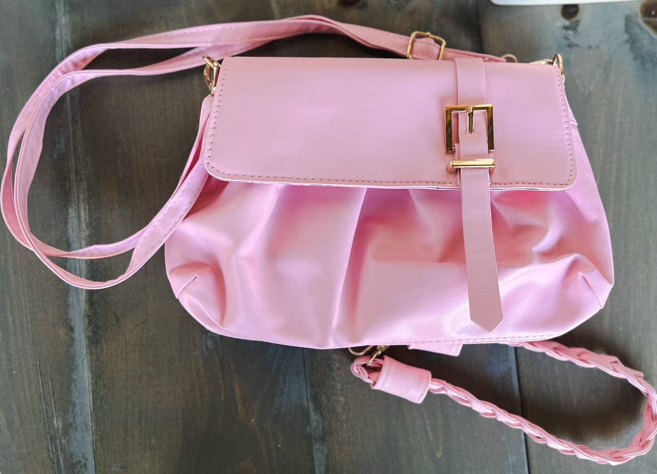 Pink/Ivory Pleated Buckle Bag, Convertible