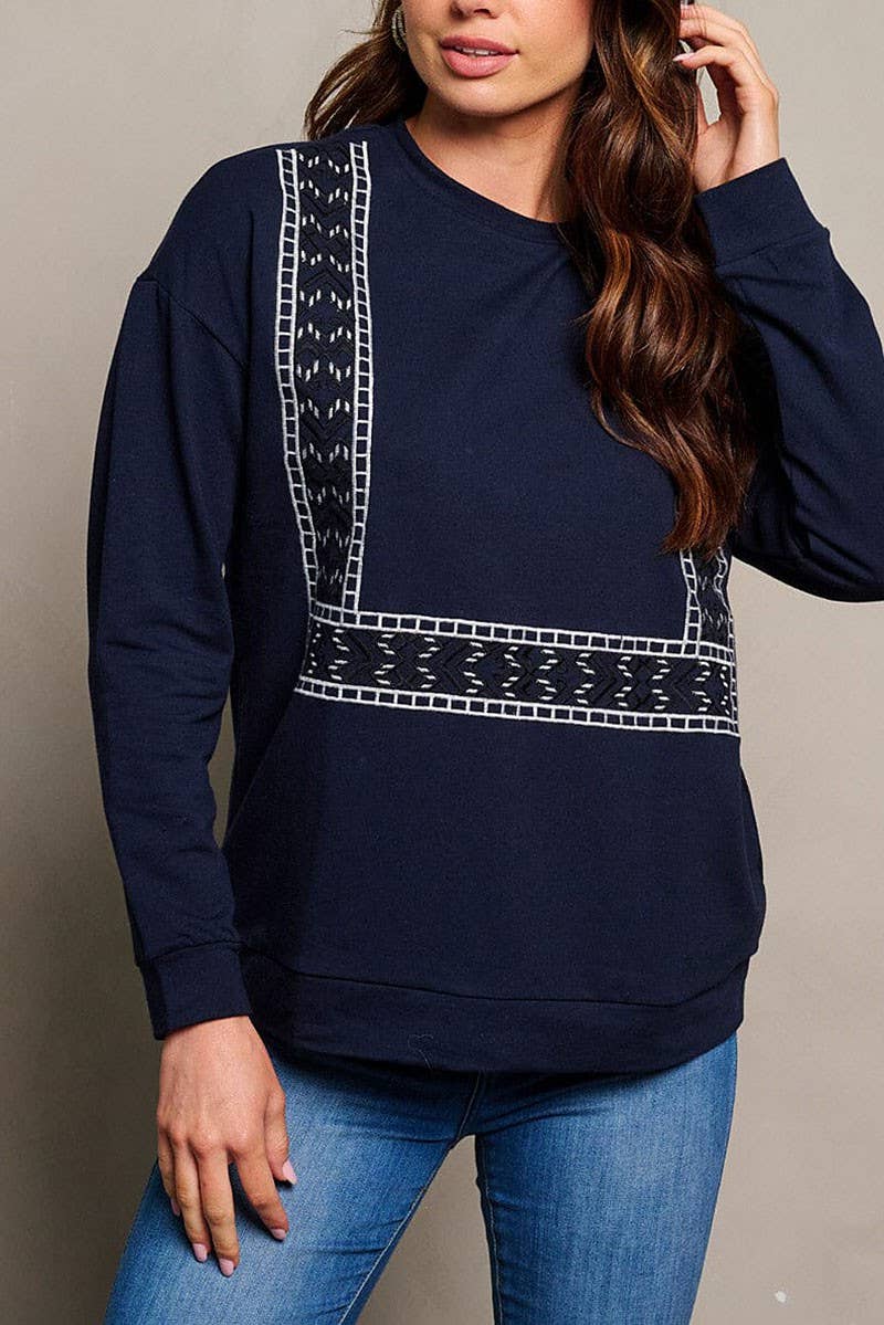 Navy Pointelle Sweatshirt