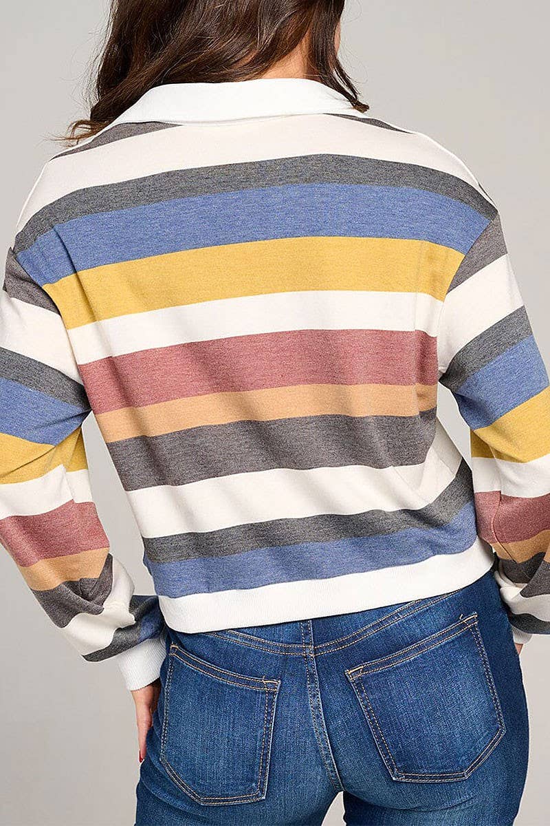 Rugby Multi-Striped Crop Blouse