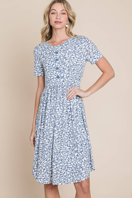 Soft Blue Printed Dress (S-XL)