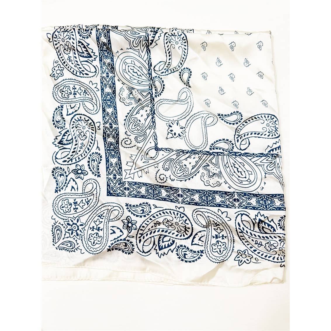 Cream & Navy Bandana Satin Scarve