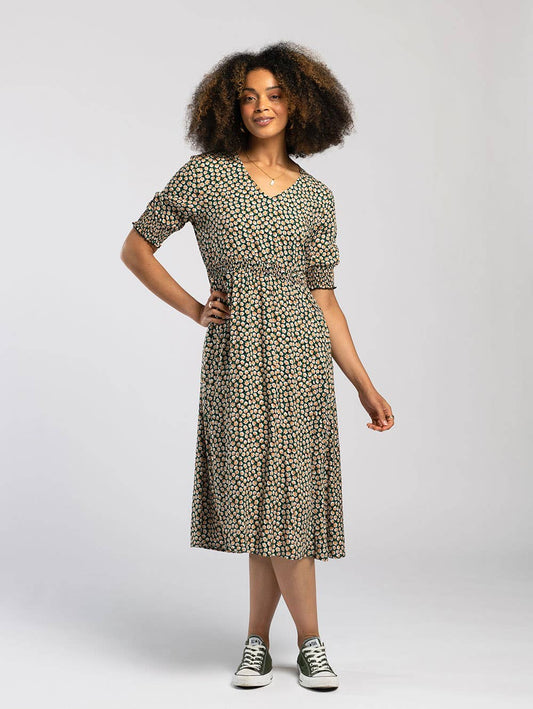 Shirred Mid-length Floral Dress (Sizes 10-18)