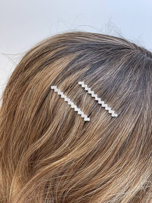Silver Rhinestone Zig Zag Hair Pin Set