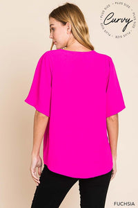 Fuchsia V-Neck Blouse, Plus